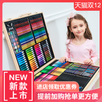 Childrens watercolor pen painting set Wooden box painting material brush crayon art custom LOGO painting color pen set