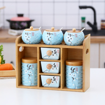 Salt sugar seasoning box storage rack kitchen household seasoning storage box seasoning tank sealed can seasoning bottle set