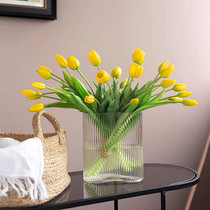 ins style flat footprint vase Nordic living room Net red vase light luxury ornaments transparent glass lily flower arrangement