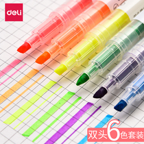Del double-headed highlighter pen students with a set of key candy color Mark Yingguang color marker set children Korean hipster creative stationery notes Yingguang pen silver pen