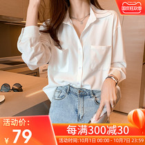 2021 autumn new white chiffon shirt female design sense niche professional shirt early autumn coat long sleeve Hong Kong flavor