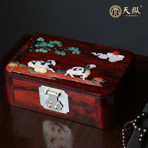 Small leaf red sandalwood three sheep open Thai corner jewelry box wedding gift jewelry box earring jewelry storage box