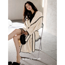 Beyan pajamas womens autumn and winter coral velvet robes Korean version of the long womens warm island velvet large size home clothes