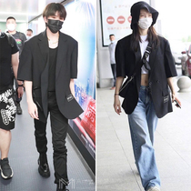 Domestic Spot we11done suits spring new black loose Cai Xu Kun the same short sleeve jacket male and female