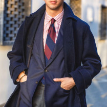 Business temperament Balmacan mens woolen coat lapel hidden single-breasted back split Middle long wool horn buckle