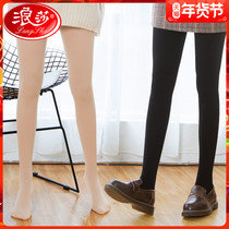 Langsha stockings Womens autumn and winter models plus velvet padded thin leg stockings winter black flesh-colored leggings socks