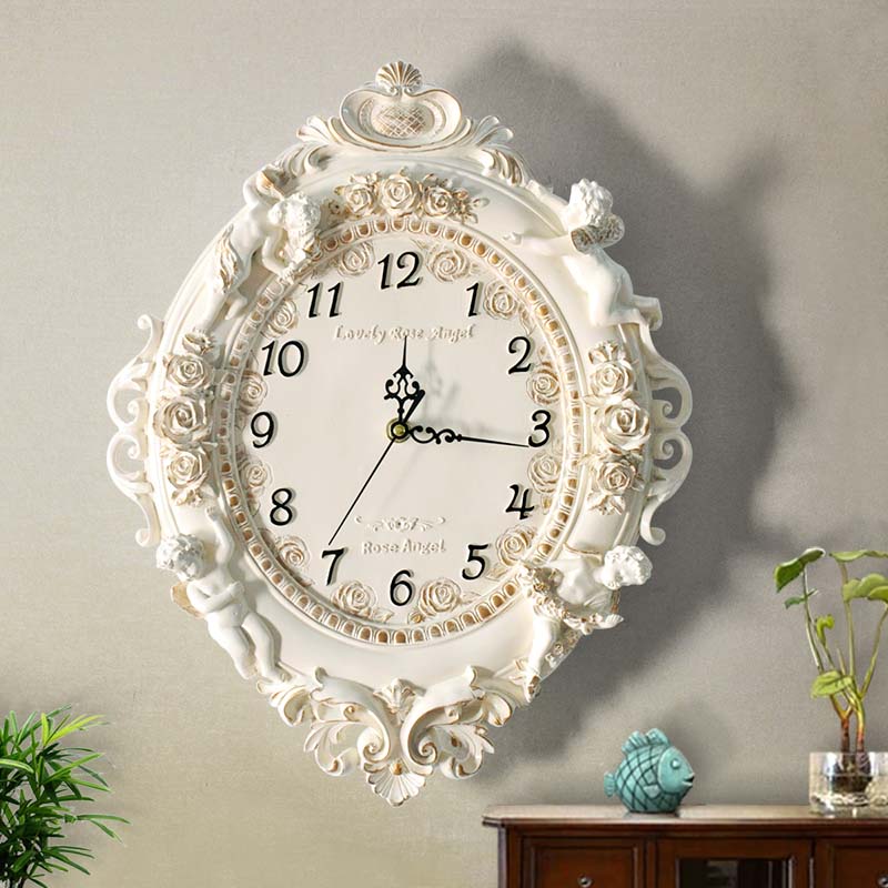 European Living Room Creative Fashion Art Decoration Wall Clock Silent Bedroom Clock Large Wall Clock Angel Quartz Clock