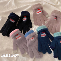 Gloves Autumn and winter women riding cute students Korean ins letter embroidery winter warm five-finger gloves touch screen