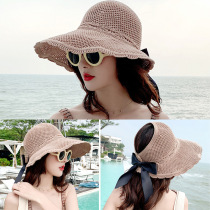 European and American sunshade bow big hat brim empty top hat seaside beach hat tassel hat small fragrant wind Lafi straw hat basin hat