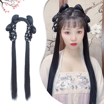 Ancient Hanfu one-piece wig bag hand handicapped party wear novice hair band Daily stage performance wig