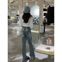  Sanxi threec resolutely no attitude jeans women disdain popular ultra-retro mid-waist all-match straight trousers