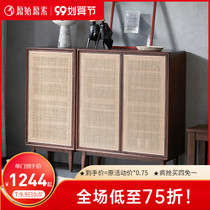 Original solid wood rattan shoe cabinet Nordic Oak black walnut porch cabinet simple locker F8091