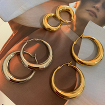 French lazy ins cold wind European and American minimalist oval ring ring ring Gold Gold Silver non-fading hoop earrings