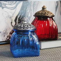 European Baroque Nordic resin cover square storage tank home glass jar decoration American tea jar sealed tank