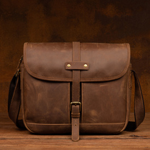 Handmade leather shoulder bag shoulder bag European and American fashion messenger bag retro Crazy Horse leather men bag casual cross bag