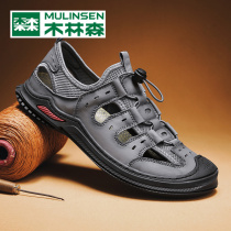 Wood Linson Leather Sandals Mens Leisure Summer New Breathable Outwear Beach Shoes Driving Dual-use Soft-bottom Cool Drag Men