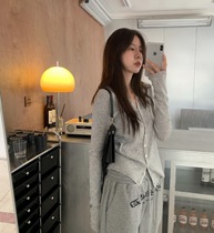 LIL CHER grey V collar Long sleeves Knitted Cardiovert 2022 Spring Summer Thin sweaters jacket Korean version Loose Jacket