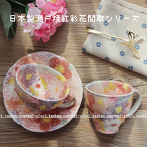Spot Japanese Seto-yaki flowers blossoming hand painted coffee cup saucer coffee cup Milk cup colorful red flowers