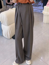 Korean Version Side Lace Loose Casual Western Pants Woman 2022 Summer Leisure 100 lap high waist pituitary pants with wide leg straight drum pants