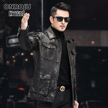 Oil wax head layer goatskin leather leather men long 2021 autumn hunting wear vintage overcoat coat