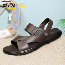 German camel dynamic (genuine leather beach shoes) Summer new cow leather casual shoes Soft bottom non-slip mens sandals