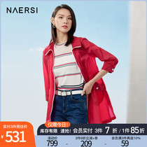 NAERSI thin model perspective seven-point sleeve windbreaker womens 2021 summer new blouse medium-long jacket