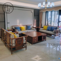 New Chinese style solid wood sofa combination Zen living room modern minimalist light luxury hotel villa high-end ebony wood furniture