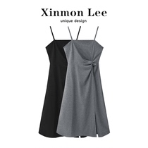 XinmonLee Harnesses One-piece Dress Womens Summer New Small Crowdlaw Style Design Sensation Fork Temperament Cashew