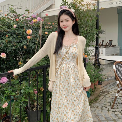 taobao agent Spring set, dress, cardigan, plus size, trend of season, city style, floral print