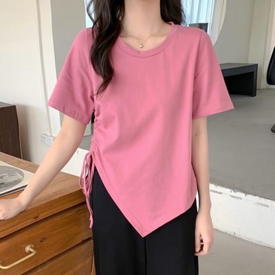 taobao agent Design short sleeve T-shirt, top, plus size, trend of season, drawstring, with short sleeve, fitted