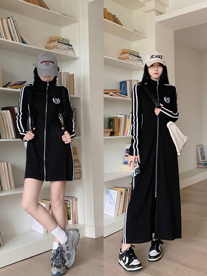 taobao agent Black short sweatshirt, autumn dress, plus size, fitted, long sleeve, 2023 collection, french style