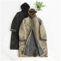  Winter warm medium and long hooded cotton clothes loose all-match padded cotton coat Japanese classic quilted jacket single-breasted