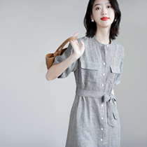 JOLIMENT LINEN dress womens summer thin 2021 new lace-up single-breasted MID-length HOUNDSTOOTH SKIRT