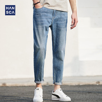 Spring and autumn style slim fit slim fit straight cylinder 90% jeans Mens thin section Casual Men Tide Cards Elastic Loose Long Pants Man
