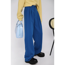littledry not oil Klein blue pure color broadlegged pants 100 hitch slim casual pants in waist Western pants