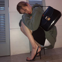  Hyuna new transparent word with thin heel black sandals female summer sexy rivet rhinestone high heels fairy style