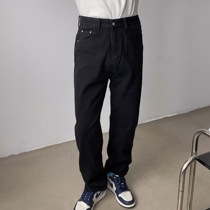 Lucah is your favorite display slim straight cylinder Black Jeans Spring Autumn Season High Waist Loose Pure Color Pants Man