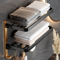 Bathroom towel rack non-perforated toilet light luxury double-layer wall-mounted towel rack storage rack storage bathroom pendant Rod