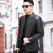 New Haining leather leather mens sheep jacket stand collar short slim jacket plus velvet padded down jacket