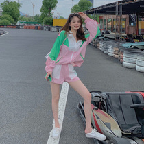 Casual Sports Suit Womens Summer 2022 New Fashion Foreign Air Weight Reduction Sunscreen Shorts Running Two Sets Tide
