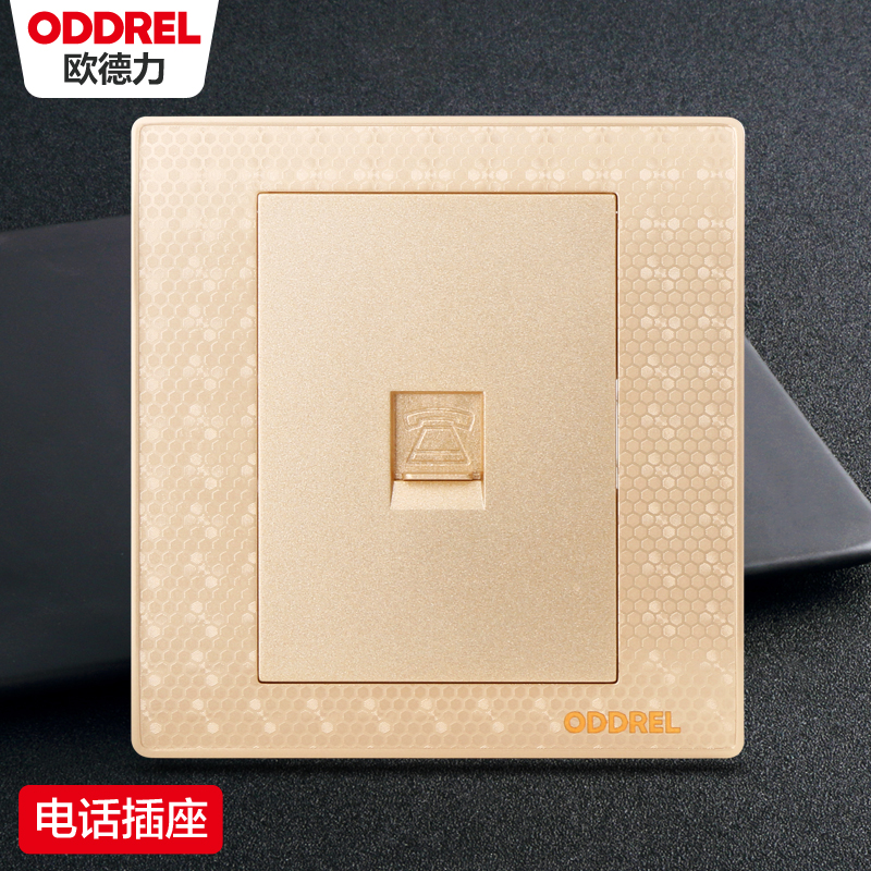 Odley Wall Switch 86 Type 6D Bright Gold Phone Socket Champagne Panel Dark Switch Socket