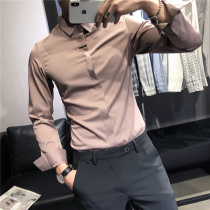 Autumn and winter plus velvet solid color shirt long sleeve mens shirt slim shirt mens trend Korean elastic slim white shirt
