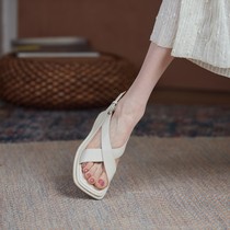 Givenivan summer flower romance~High heel wedge open toe sandals womens summer casual comfortable Roman shoes thick sole 7cm