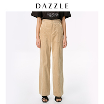 Dazzle Disu 2020 spring new all cotton deep Khaki straight tube suit casual pants women 2c1q4041n