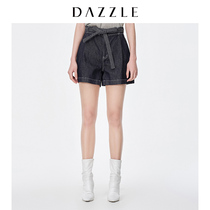  DAZZLE desu 2021 summer new contrast color bright line high waist a-line denim shorts female 2D2R1041T