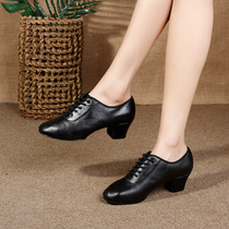 Latin dance shoes female adult genuine leather soft bottom soft heel high heel water soldier dance Four Seasons Bull Leather Square Dance Shoes
