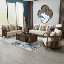 New Chinese Meditation Living Room Solid Wood Sofa Combined White Waxy Wood Modern Chinese Style Furniture Wood Rack Cloth Art China Wind Chair