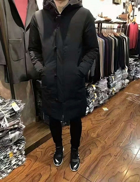 佐曼华威男装冬季加厚连帽盘扣款长款棉衣外套男生黑色加厚棉袄潮