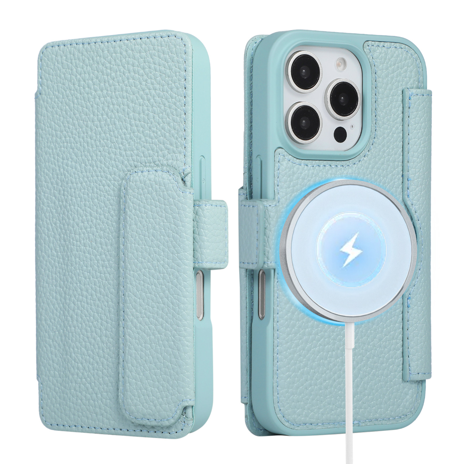Lychee Leather Magnetic Charging Flip Card Holder Stand Phone Case