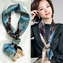 Small long narrow silk scarf women Joker spring and autumn winter scarf decoration long thin scarf square Korean scarf